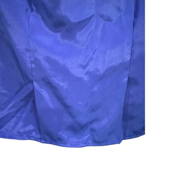 Vintage Cobalt Blue Satin Blouse Rhinestone Buttons Timeless Effortless Elegance - Picture 8 of 9